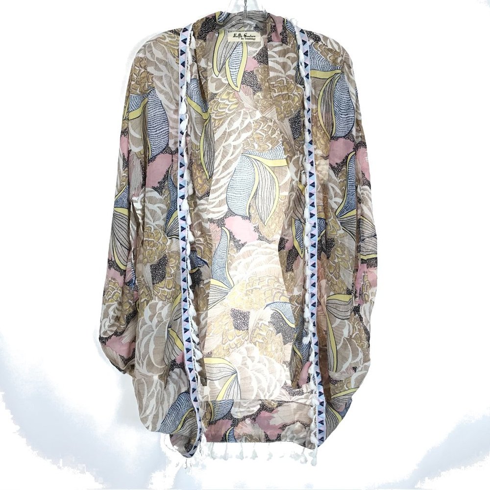 Womens One Size Selfie Couture by Trendology Silk Blend Pom Pom Fringe Cover Up